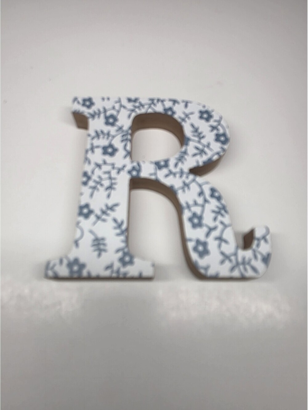 Decorative Wood Free Standing / Hang Letter "R" Blue Floral